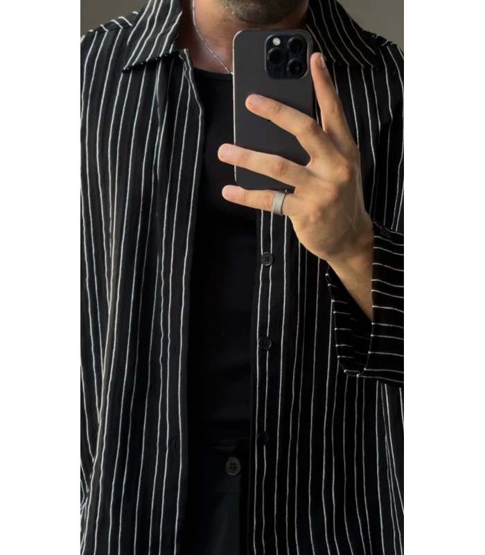 Crop Kesim Çizgili Oversize Gömlek