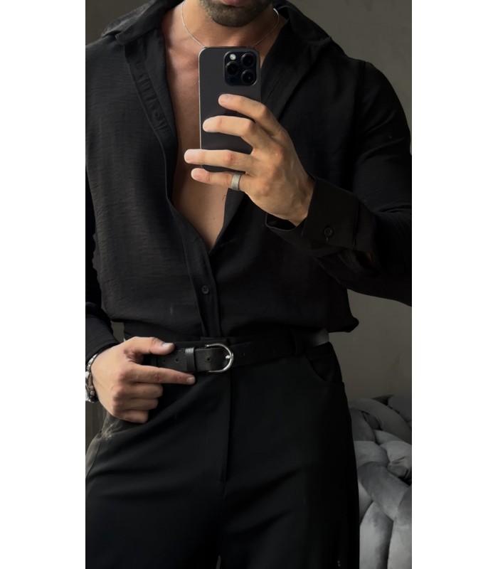 Italyan Yaka Özel Dokulu Oversize Gömlekmodel