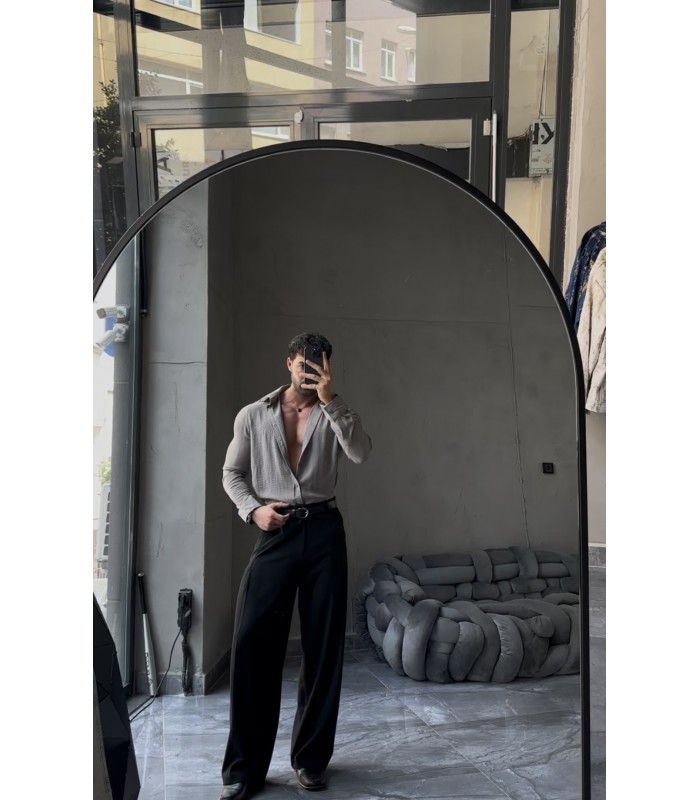 Italyan Yaka Özel Dokulu Oversize Gömlekmodel
