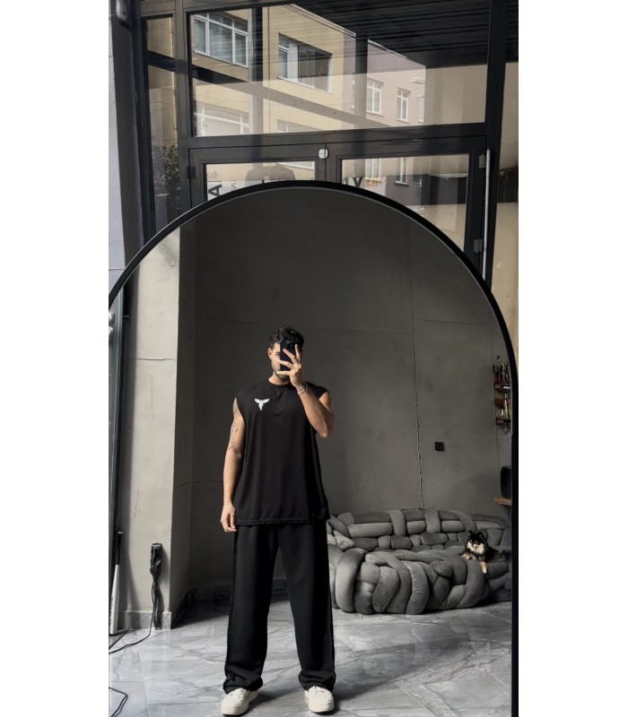 Oversize Ince Kumaş Likrali Sifir Kol Tshirt