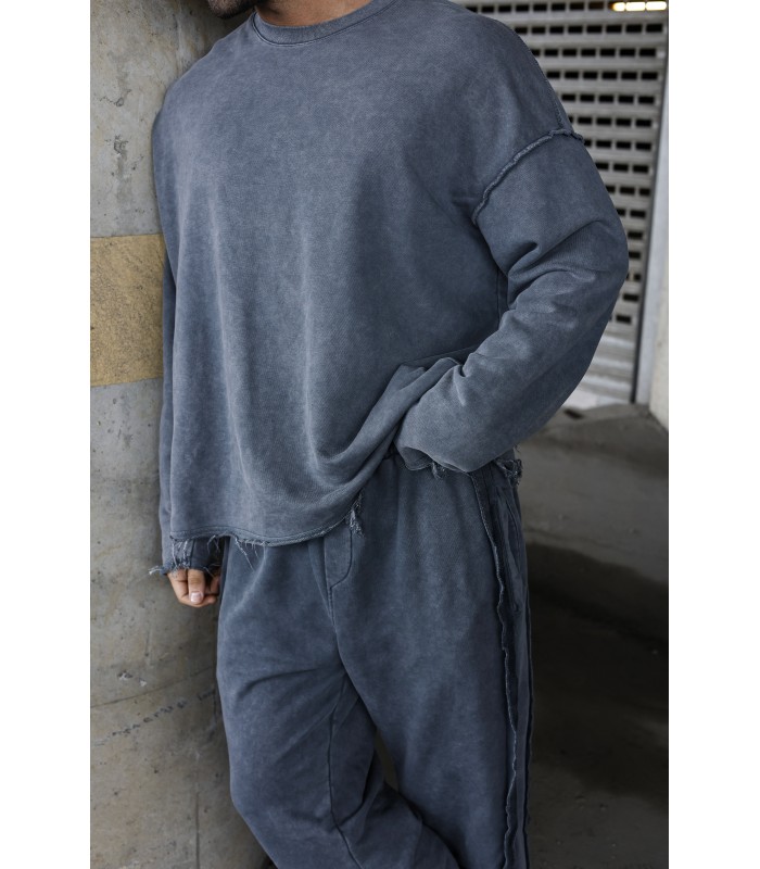 Oversize Yikama Kumaş Sweatshirt